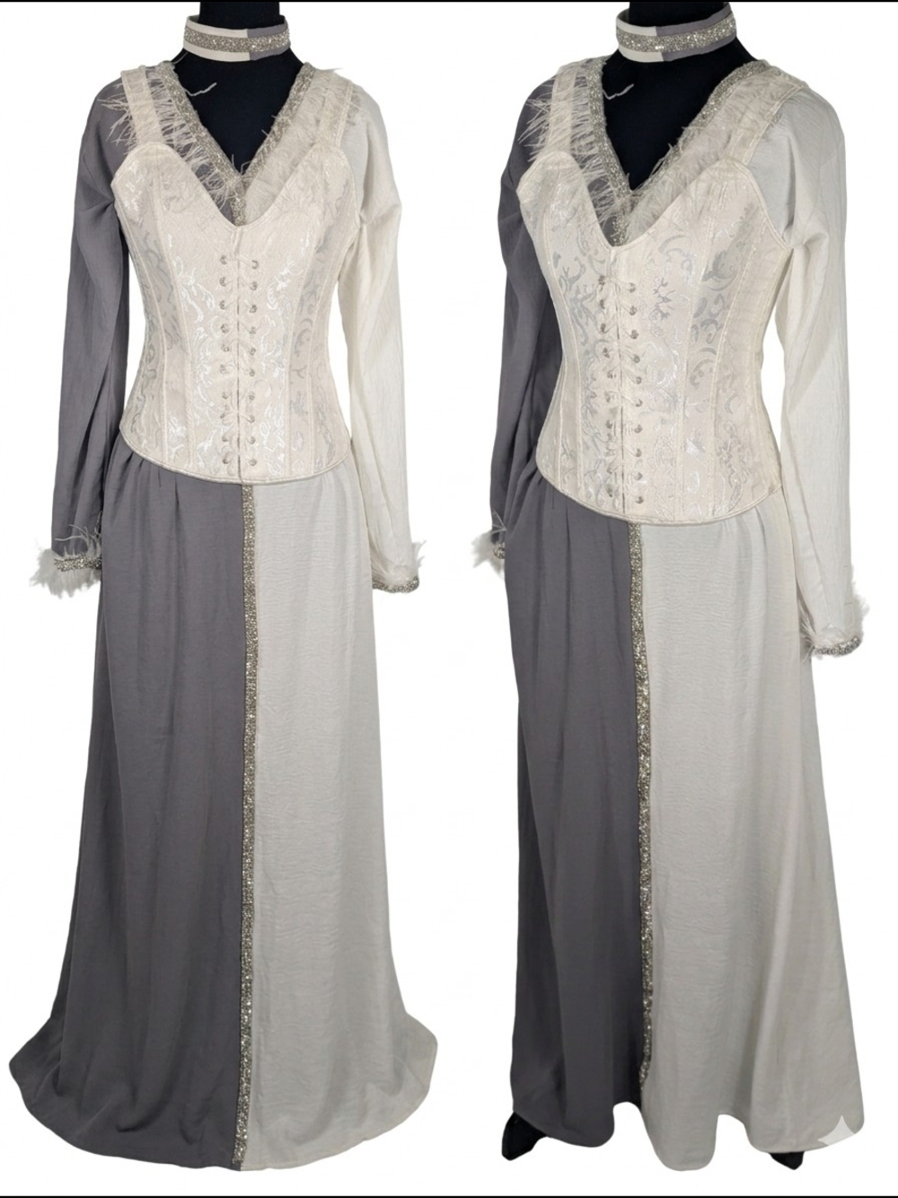 Two-Tone Ivory and Gray Corset Dress